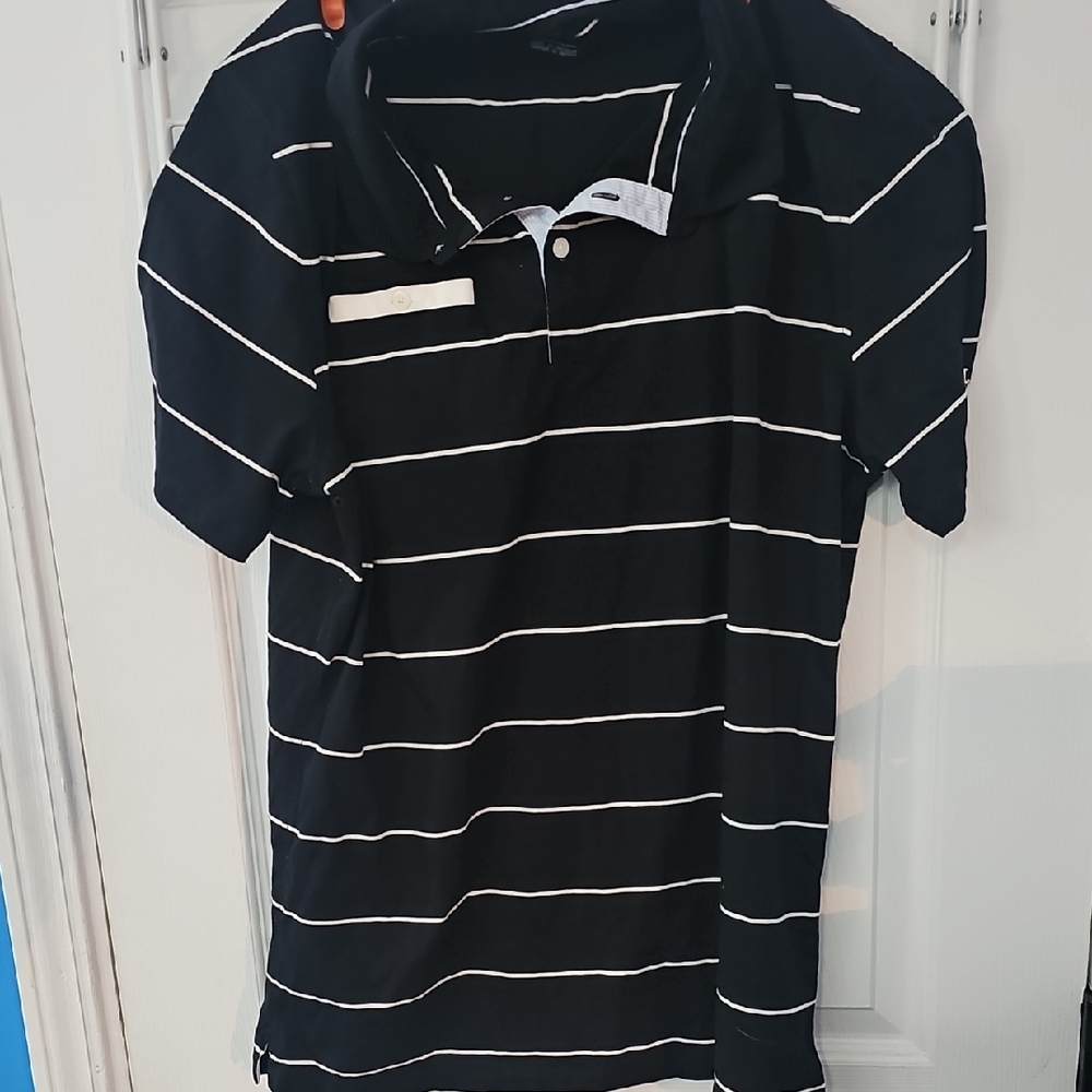Nike Nike Black and White Striped Polo Shirt Large
